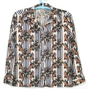 Vintage Andrew St John Shirt Blouse‎ Top White Blue Paisley Small Medium